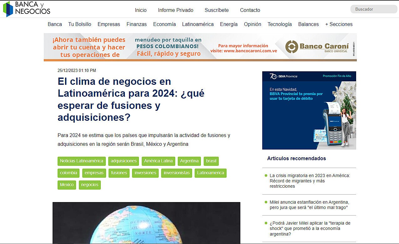 El clima de negocios en Latinoamrica para 2024: qu esperar de fusiones y adquisiciones?